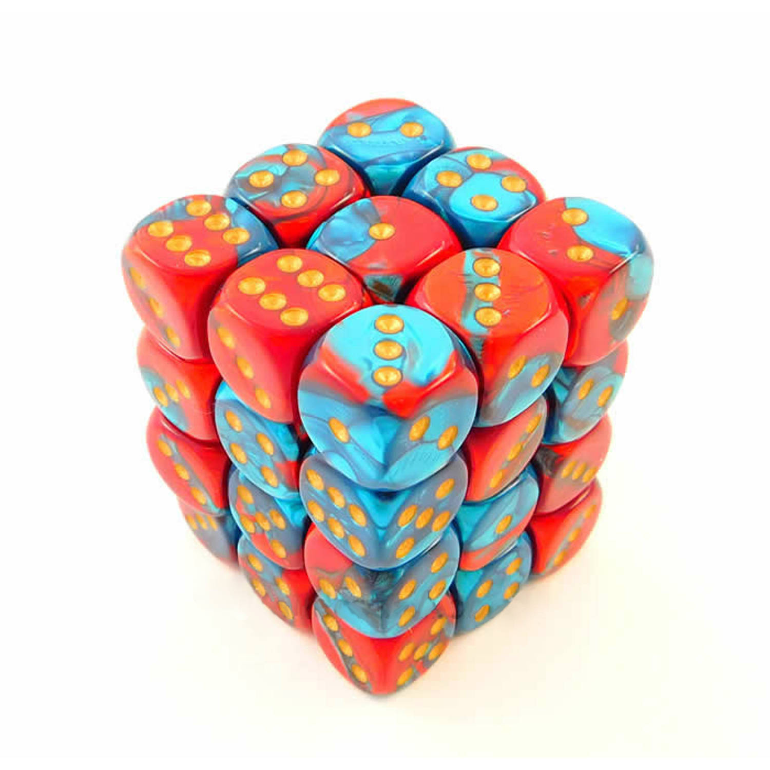 Chessex 36 x D6 Set Gemini 12mm - Red-Teal/Gold