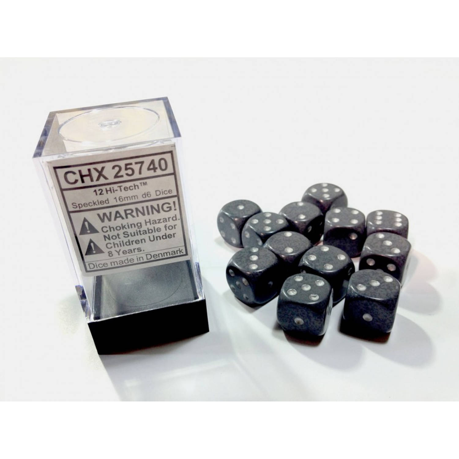 Chessex Hi-Tech Speckled D6 16mm Dobbelsteen Set (12 stuks)