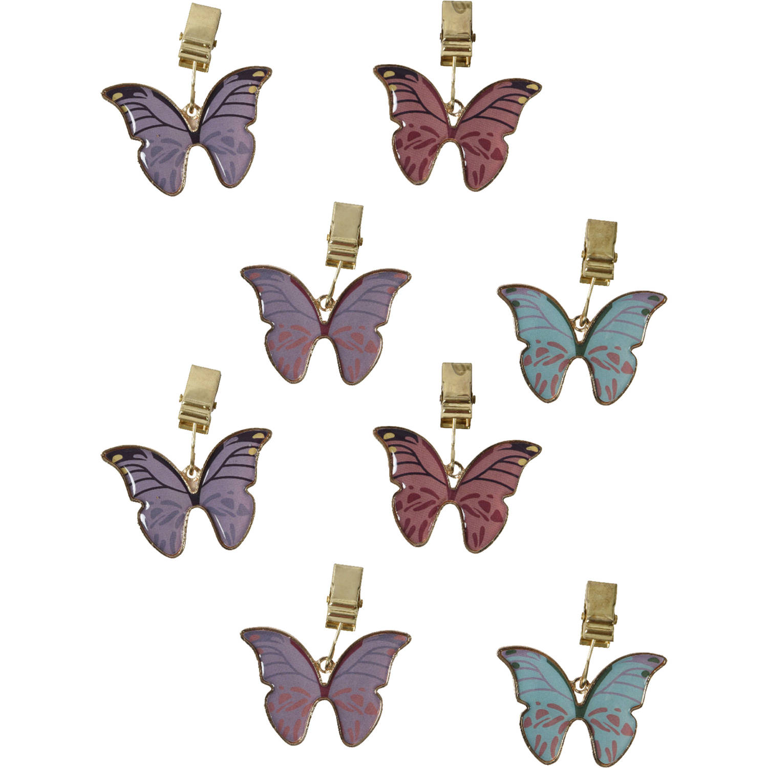 Decoris tafelkleedgewichten 8x vlinder metaal paars Tafelkleedgewichten