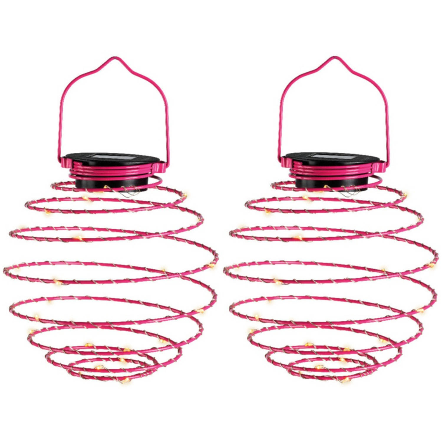Lumineo Hanglamp 2x solar verlichting fuchsia roze D16 cm metaal tuinverlichting Buitenverlichting
