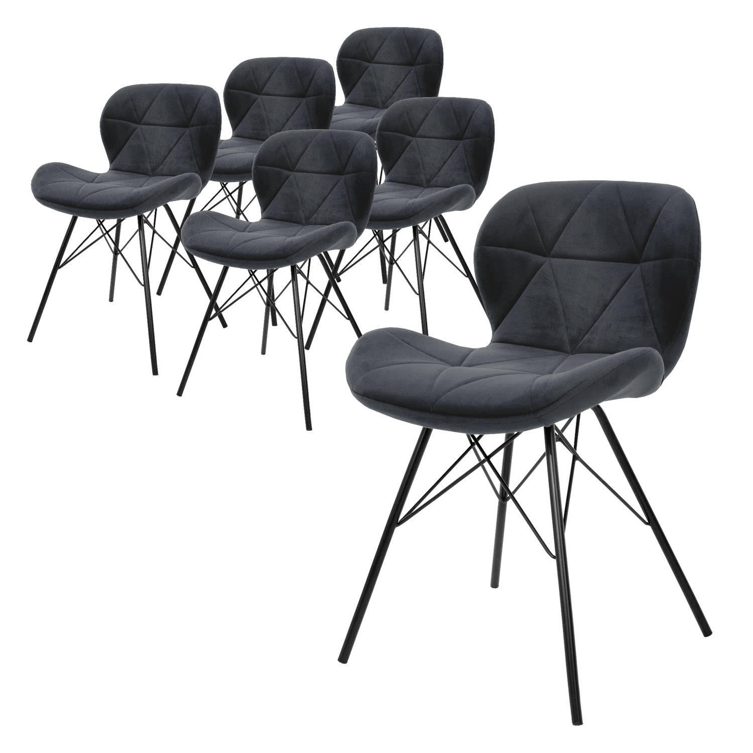 ML-Design set van 6 eetkamerstoelen met rugleuning, antraciet, keukenstoel met fluwelen bekleding, gestoffeerde stoel