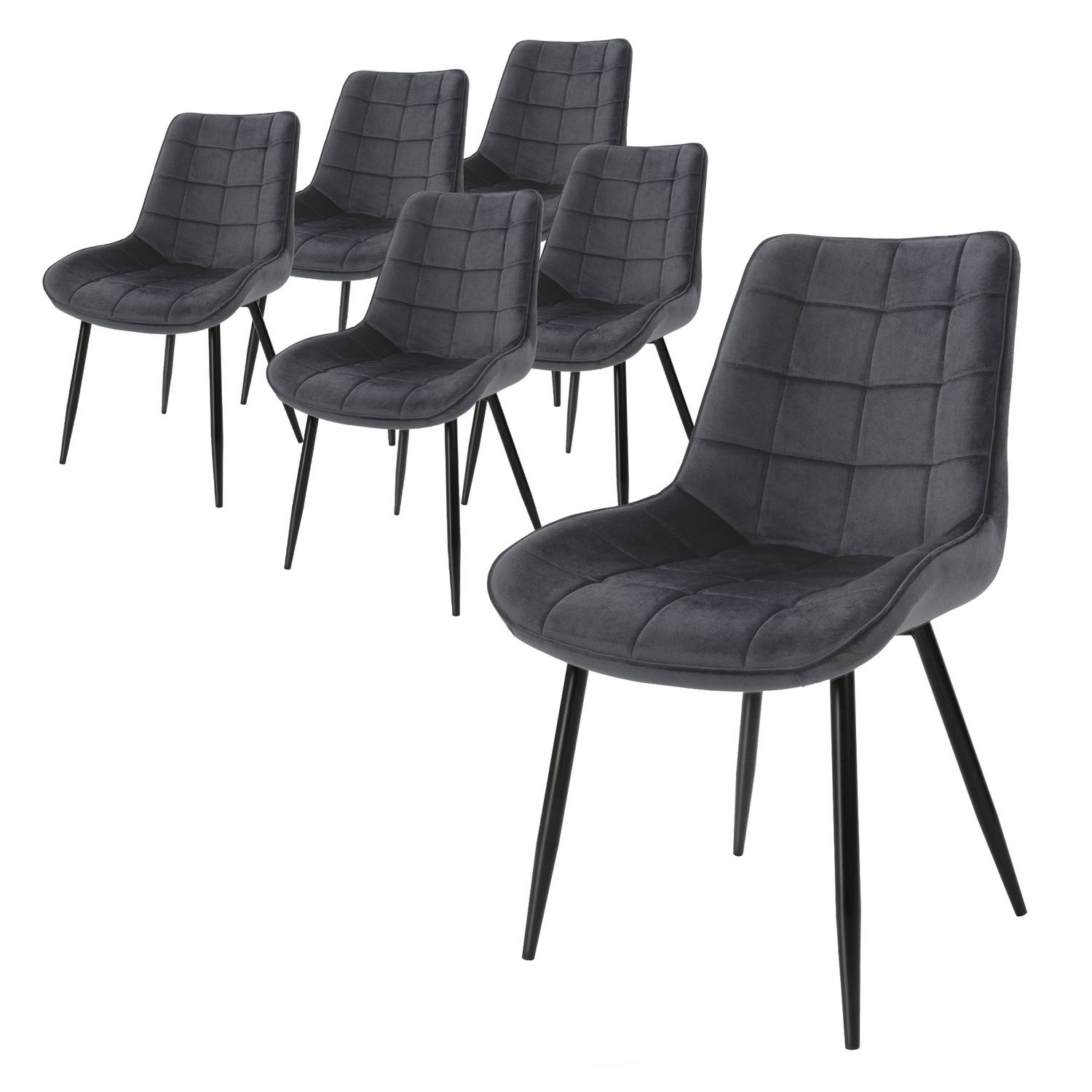 ML-Design set van 6 eetkamerstoelen met rugleuning, antraciet, keukenstoel met fluwelen bekleding, gestoffeerde stoel met metalen poten, ergonomische stoel voor eettafel, woonkamer