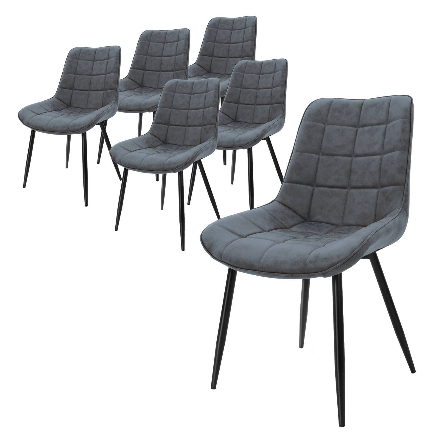 ML-Design set van 6 eetkamerstoelen met rugleuning, antraciet, keukenstoel met kunstleren bekleding, gestoffeerde stoel met metalen poten, ergonomische eettafelstoel, woonkamerstoe