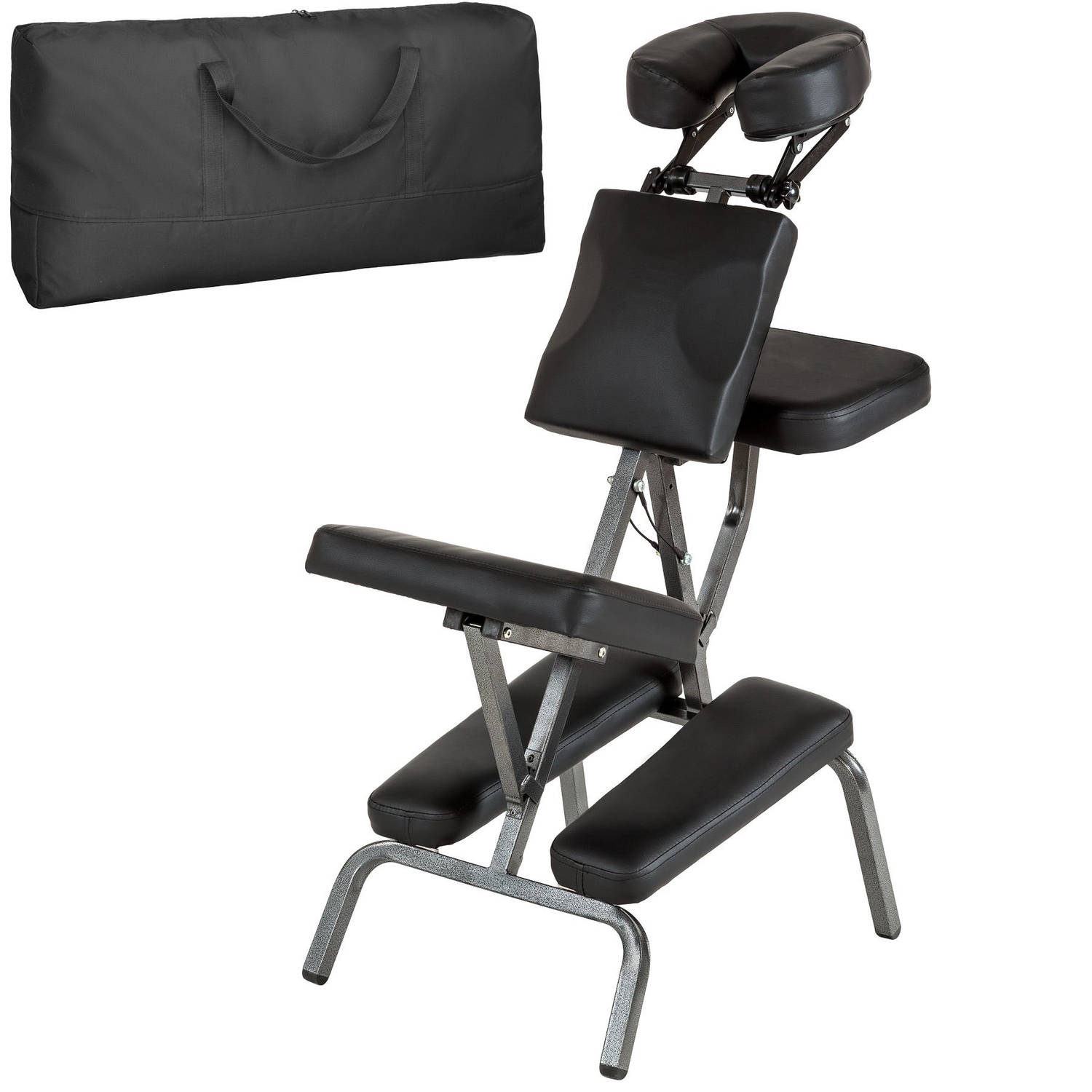 tectake® Massagestoel, behandelstoel met dikke bekleding zwart inclusief zwarte draagtas 401183