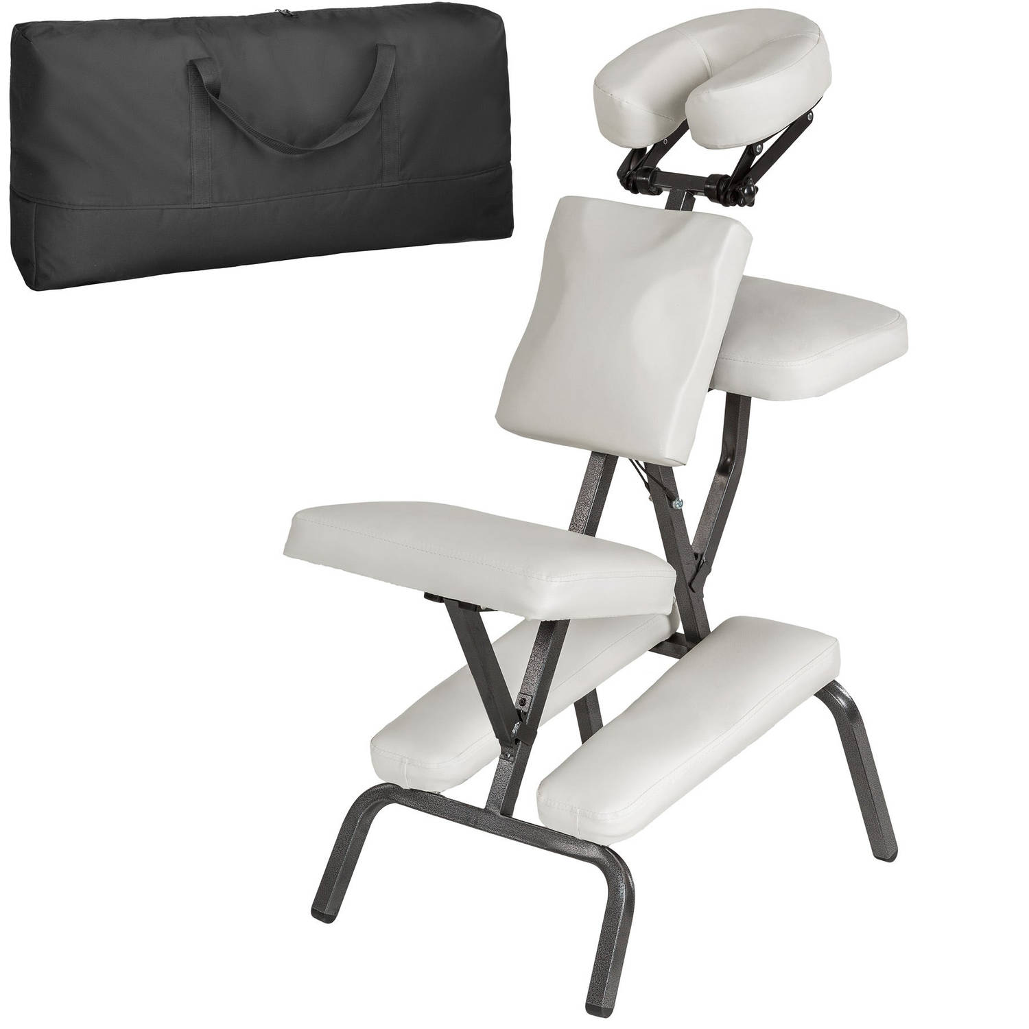 tectake® Massagestoel, behandelstoel met dikke bekleding witte inclusief zwarte draagtas 401185