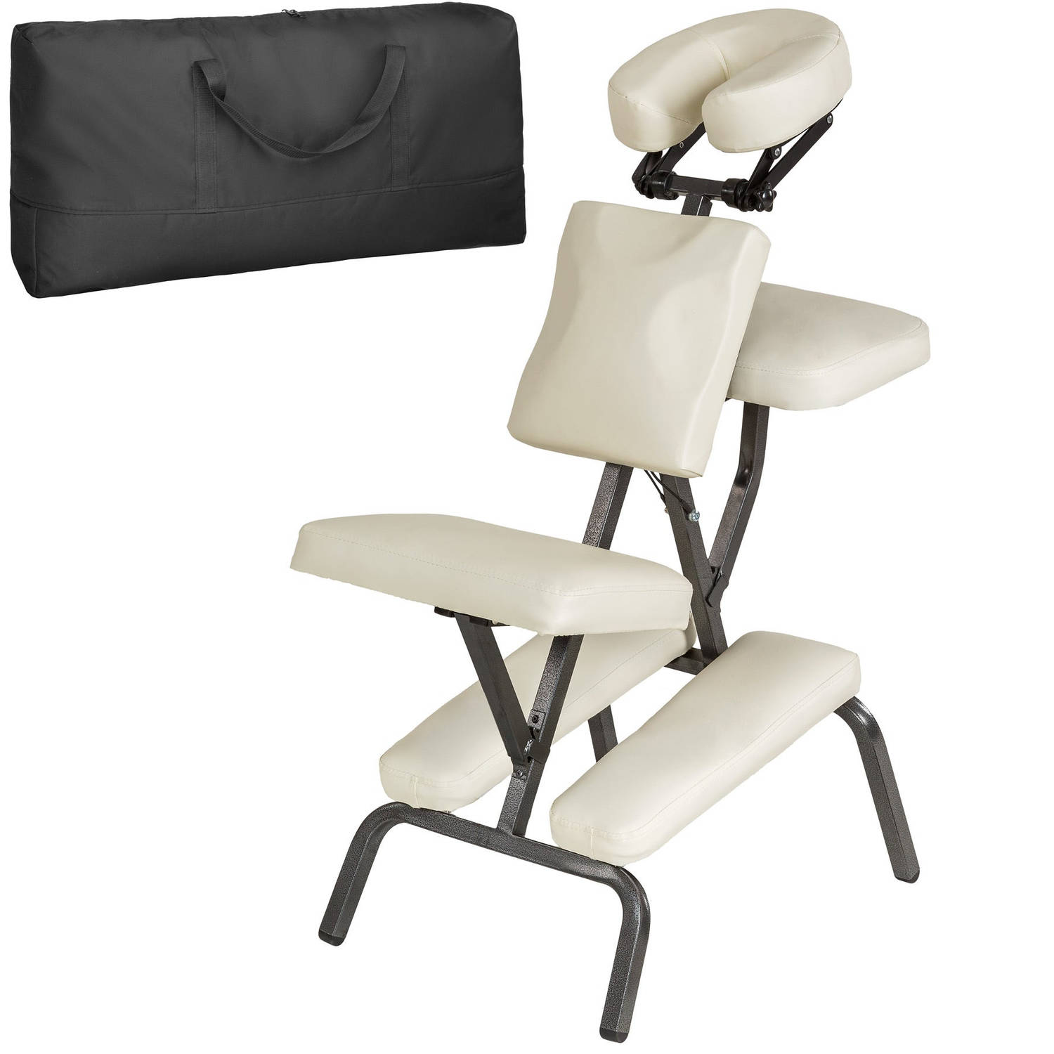 tectake® Massagestoel, behandelstoel met dikke bekleding beige inclusief zwarte draagtas 401184