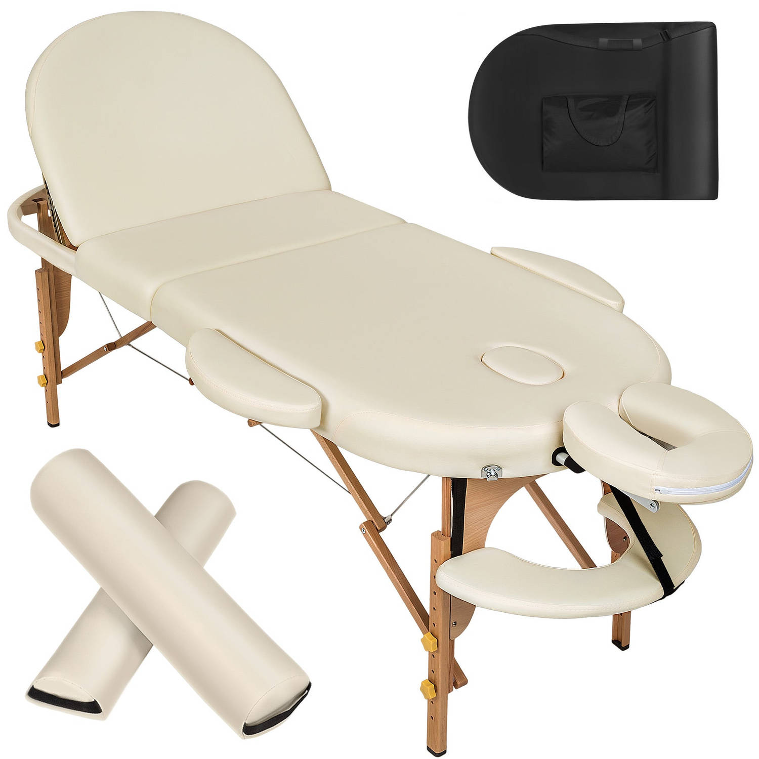 tectake® Massagetafel ovaal met 5cm matras en kussens beige 400193