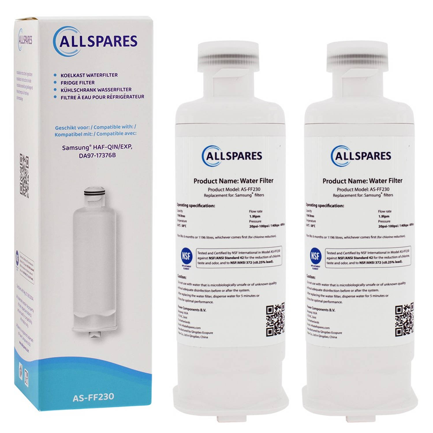 AllSpares waterfilter (2x) voor koelkast geschikt voor Samsung DA97-17376B