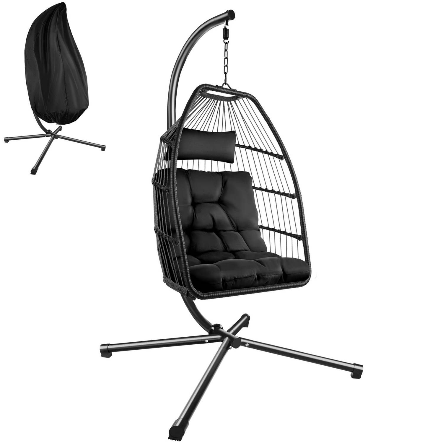 tectake® Hangstoel Ariane met standaard en kussens 160kg zwart 404981