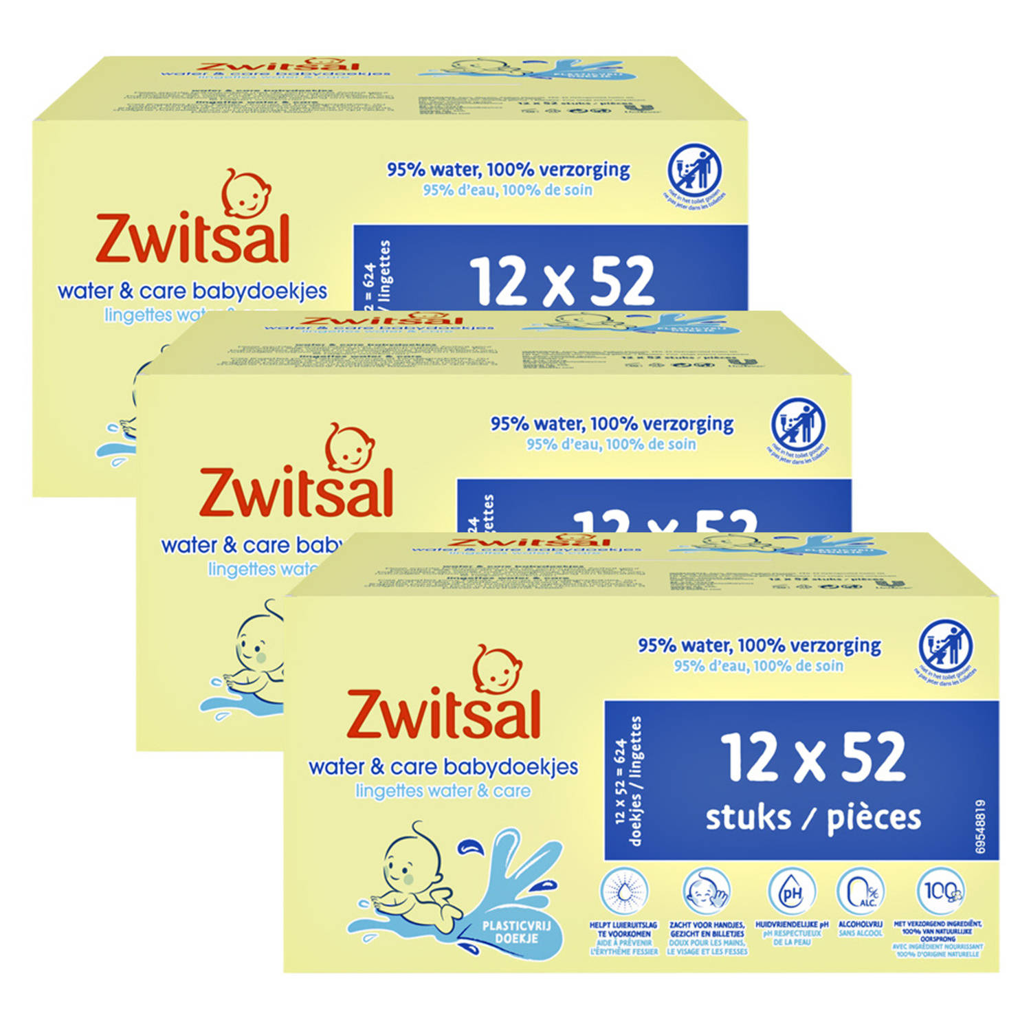 Zwitsal - Billendoekjes- Water & Care met Zwitsalgeur - 1872 babydoekjes - 36 x 52 stuks