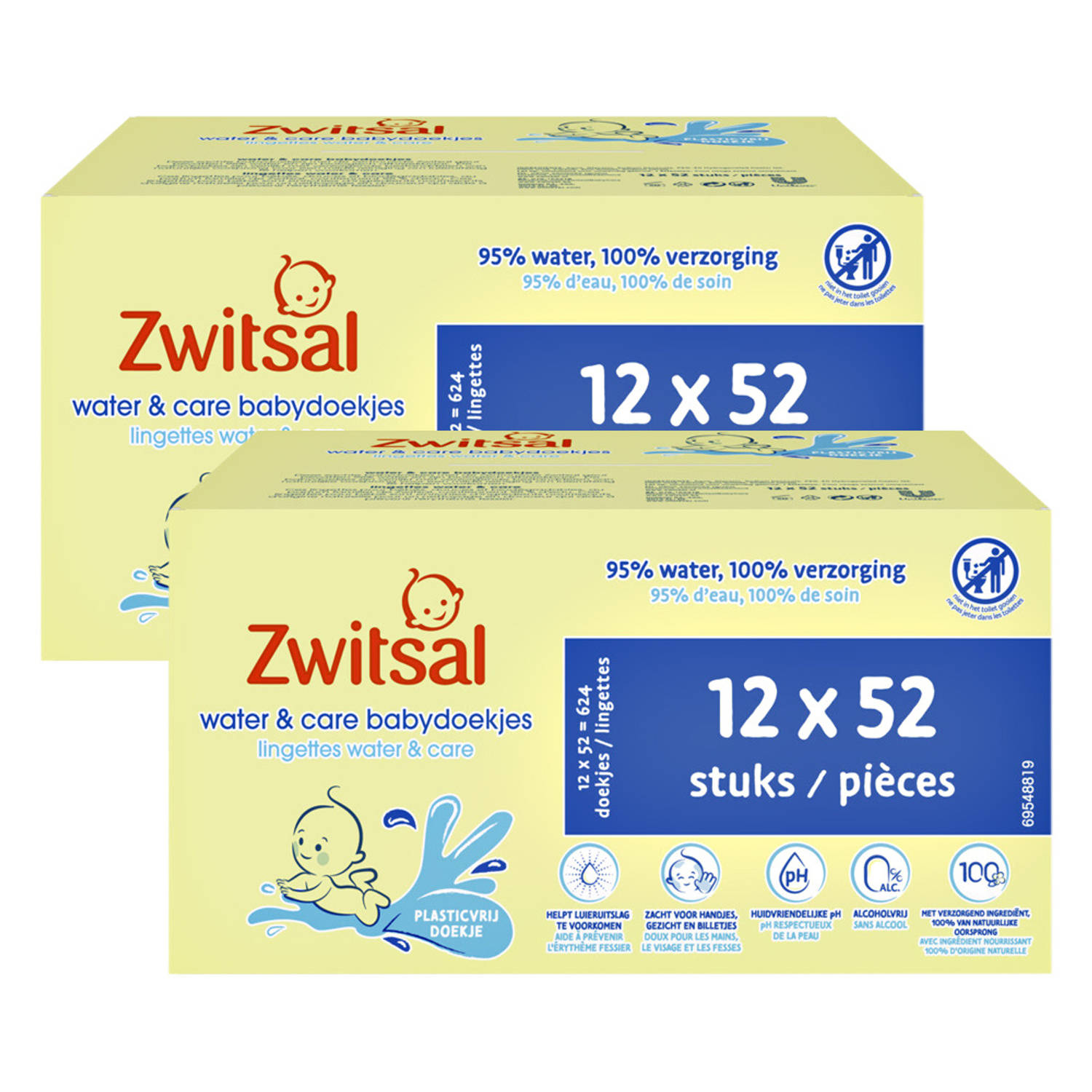 Zwitsal Billendoekjes- Water & Care met Zwitsalgeur 1248 babydoekjes 24 x 52 stuks