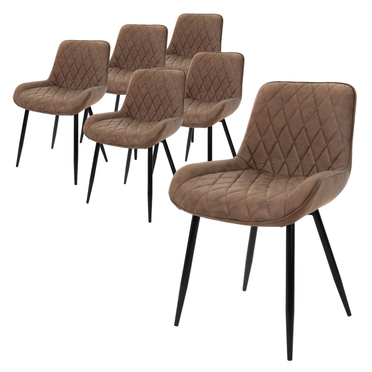 ML-Design Set van 6 Eetkamerstoelen Eetkamerstoel met rugleuning en armleuningen, bruin, PU kunstlederen zitting, metalen poten, keukenstoelen woonkamerstoelen gestoffeerde stoel