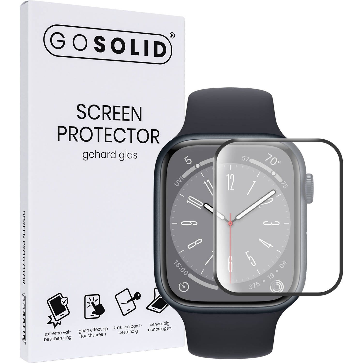 GO SOLID! Screenprotector geschikt voor Apple watch Series 8 (45 mm) gehard glas