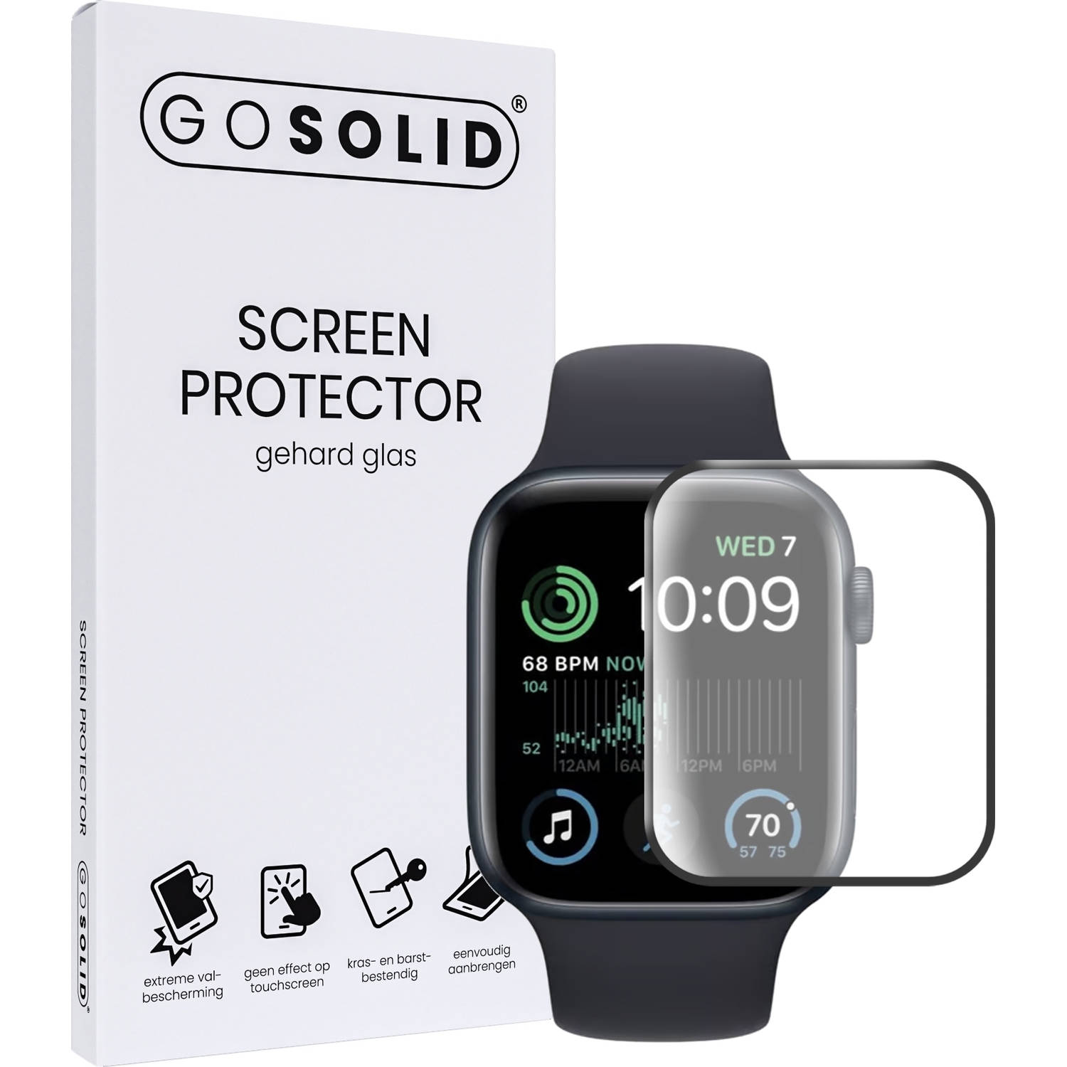 GO SOLID! Screenprotector geschikt voor Apple watch SE 2022 (44 mm) gehard glas