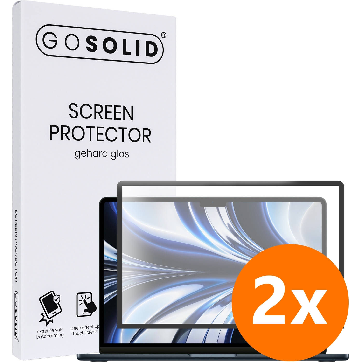 GO SOLID! Screenprotector voor MacBook Air M2 13,6-inch gehard glas Duopack