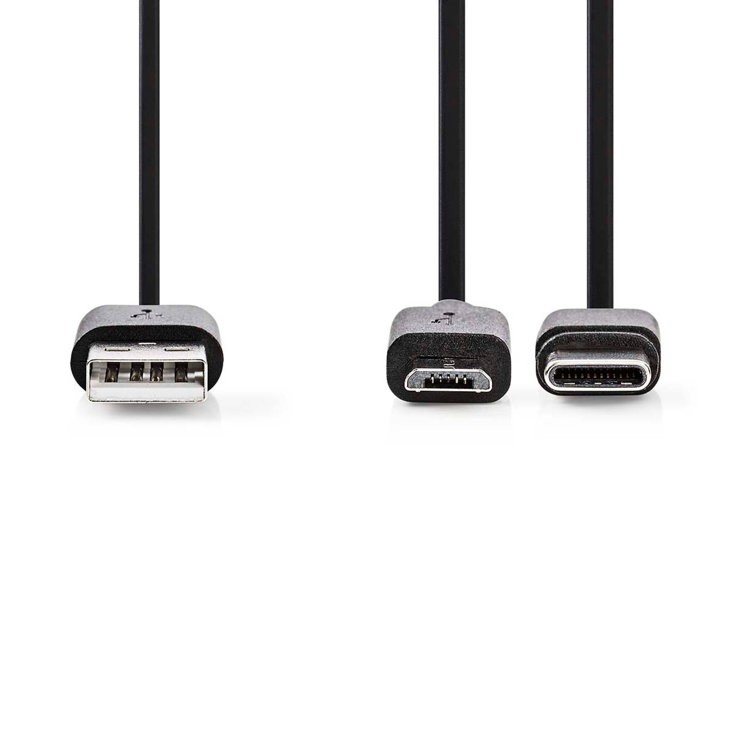 USB Micro B + USB-C naar USB-A combikabel - USB2.0 - tot 2A / zwart - 1 meter