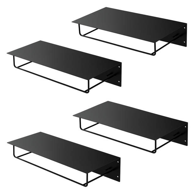 ML-Design set van 4 wandkapstokken met haakrail, kledingstang &amp hoedenrek 60x30x15 cm, zwart, metalen halkapstok voor