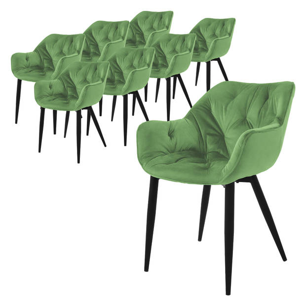 ML-Design eetkamerstoelen set van 8 sage, keukenstoel met dikke fluwelen gestoffeerde zitting, metalen poten,