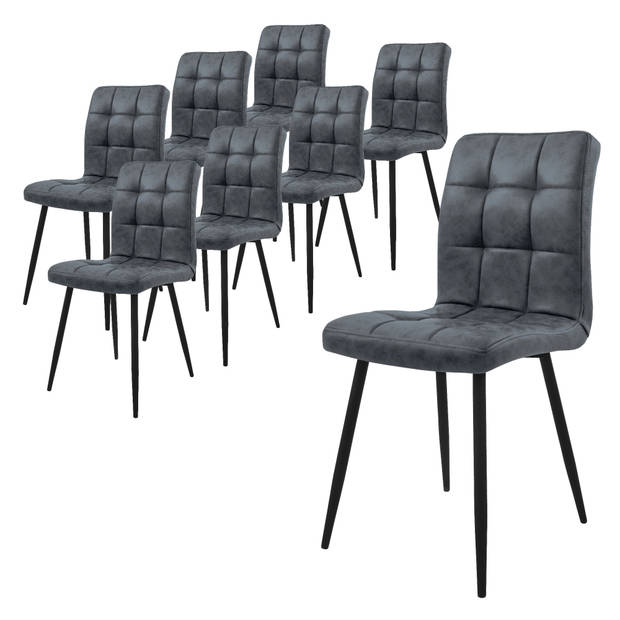 ML-Design eetkamerstoelen set van 8, antraciet, keukenstoel van kunstleer, woonkamerstoel met rugleuning, gestoffeerde