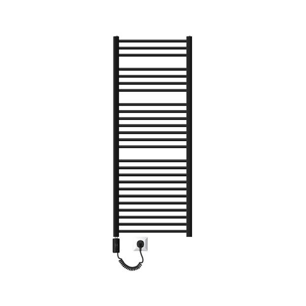 Elektrische badkamerradiator met verwarmingselement 900W 600x1500 mm matzwart recht met zijaansluiting &