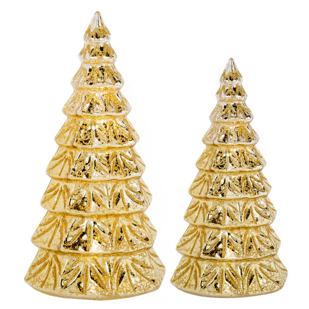 2x stuks led kaarsen kerstboom kaarsen goud H15 cm en H19 cm - LED kaarsen