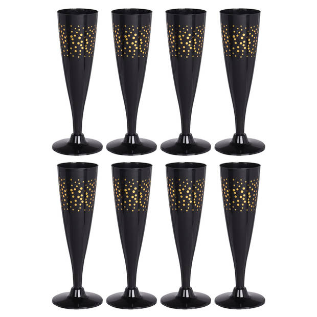 EH Prosecco/champagneglazen - 8x - zwart/goud - kunststof - 130 ml - herbruikbaar - Champagneglazen