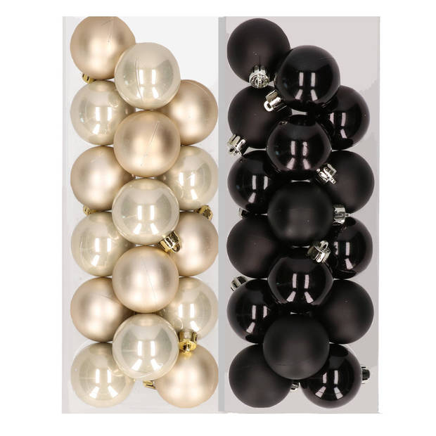 32x stuks kunststof kerstballen mix van champagne en zwart 4 cm - Kerstbal