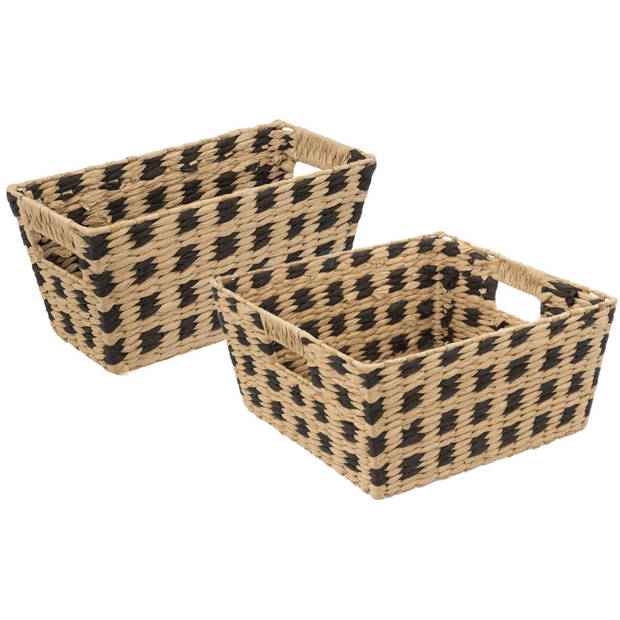 Set van 2x gevlochten rieten opbergmanden beige/zwart - Opbergmanden