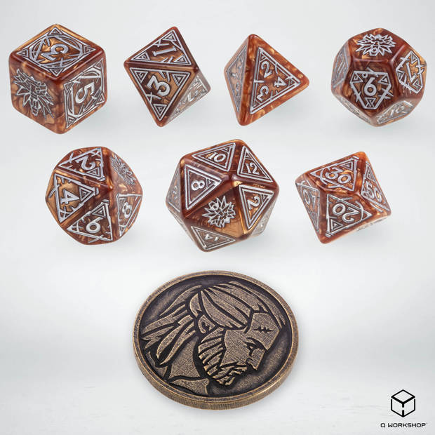 Q-Workshop The Witcher Dice Set - Geralt - De Monsterdoder (7 stuks + munt)