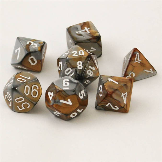 Chessex Gemini Copper-Steel/White Dobbelsteen Set (7 stuks)