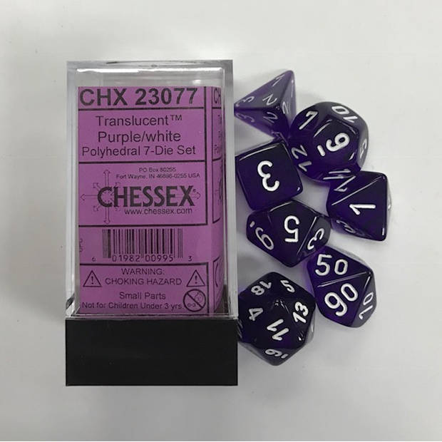 Chessex Doorschijnend Paars/wit Polydice Dobbelsteen Set (7 stuks)