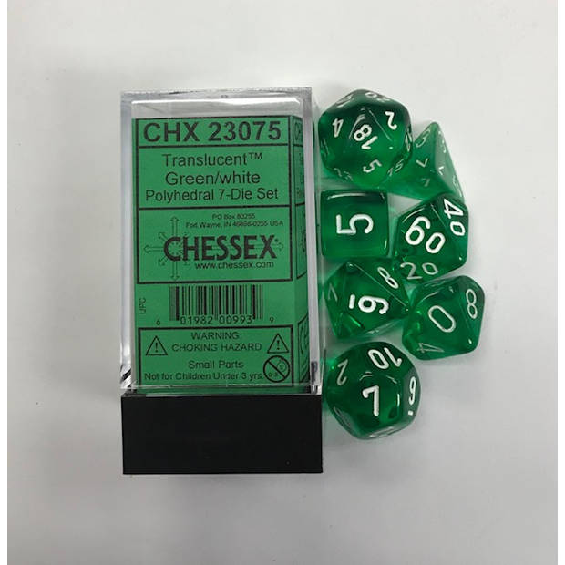 Chessex Doorschijnend Groen/wit Polydice Dobbelsteen Set (7 stuks)