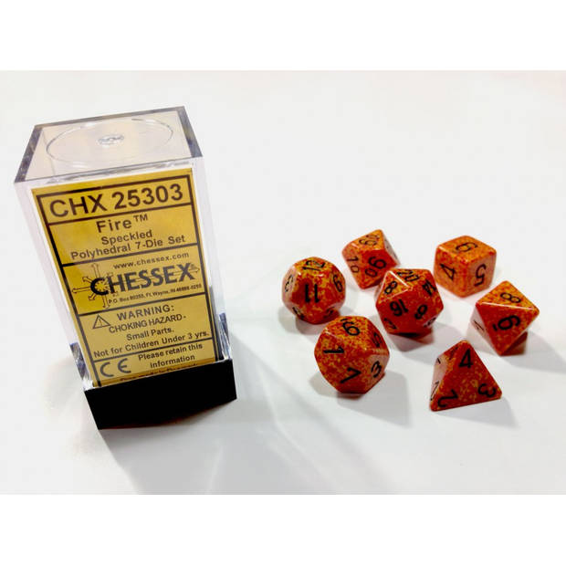 Chessex Vuurgespikkelde Polydice Dobbelsteenset (7 stuks)