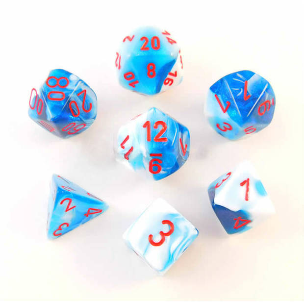Chessex Gemini Astral Blue-White/red Polydice Dobbelsteen Set (7 stuks)
