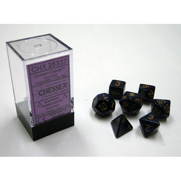 Chessex Gouden Kobalt Gespikkelde Polydice Dobbelsteen Set 7 stuks