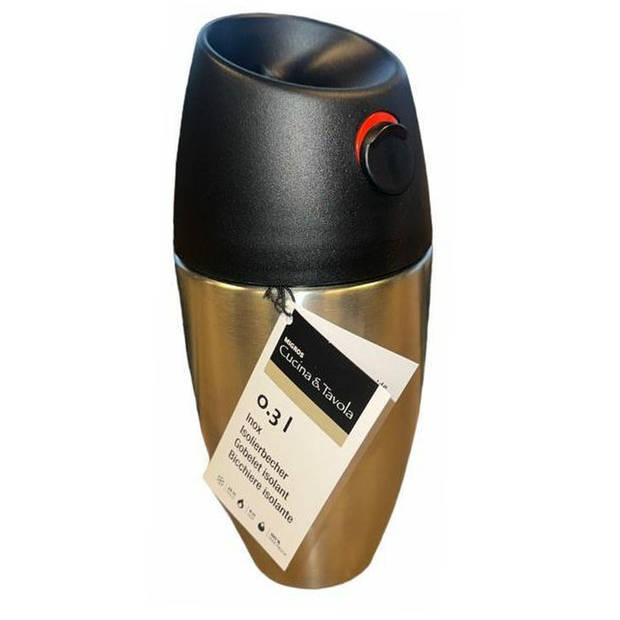 Premium RVS Koffiebeker Met Vacuumisolatie - To Go - Thermosbeker Reisbeker Push & Drink - 300ml - Chrome