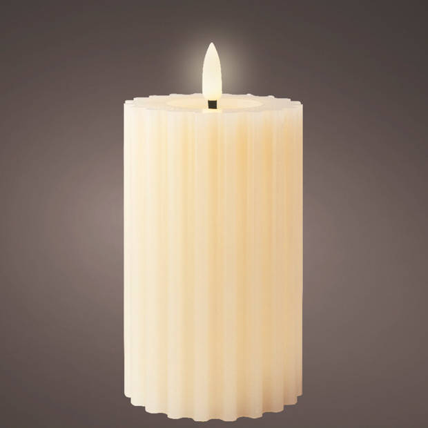 Lumineo LED kaars/stompkaars - creme wit ribbel- D7,5 x H15 cm - timer - LED kaarsen