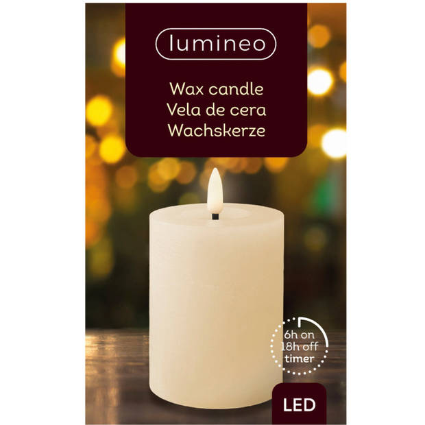 Lumineo LED kaars/stompkaars - creme wit - D7 x H11 cm - met timer - LED kaarsen