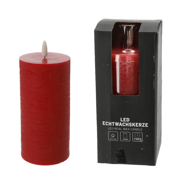 LED kaarsen/stompkaarsen - set 2x - rood - H12,5 en H15 cm - flikkerend licht - timer - LED kaarsen