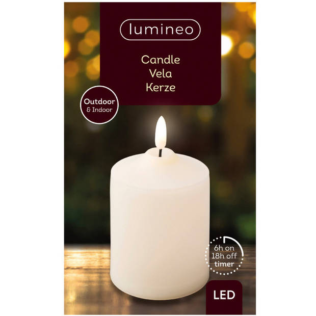 Lumineo LED kaars/stompkaars - 2x - creme wit -D7,5 x H12,5 cm -buiten - LED kaarsen