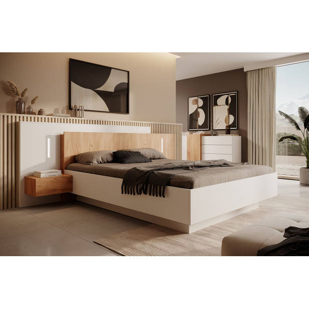 Meubella Tweepersoonsbed Three - Wit - Eiken - 160x200 cm