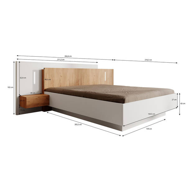 Meubella Tweepersoonsbed Three - Wit - Eiken - 160x200 cm