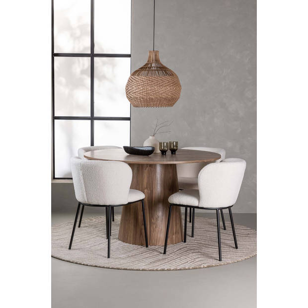 Lanzo eethoek tafel naturel en 4 Edina stoelen wit.