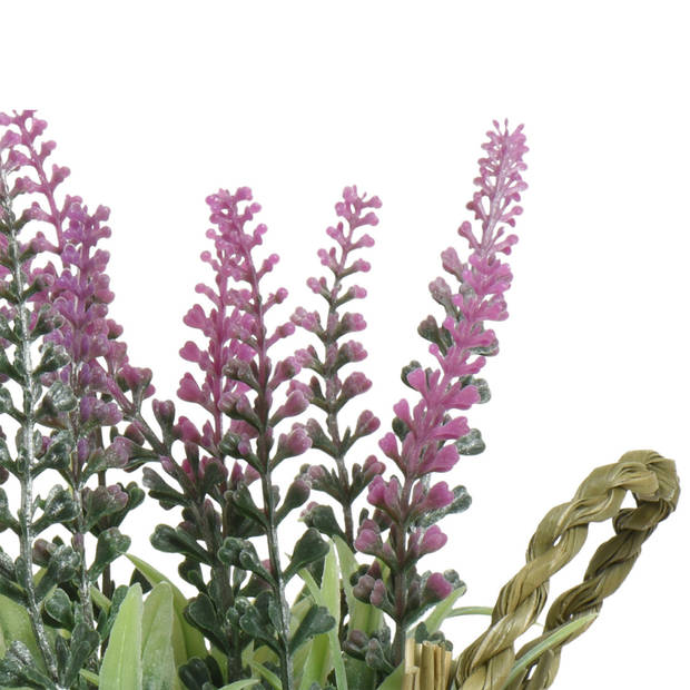 Everlands Lavendel kunstplant in rieten mand - 2x - lichtroze - D16 x H27 cm - Kunstplanten