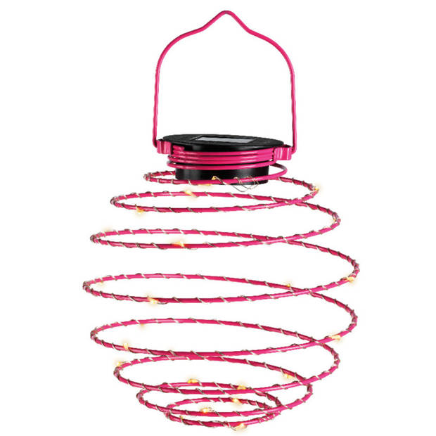 Lumineo Hanglamp - 2x - solar verlichting - fuchsia roze - D16 cm - metaal - tuinverlichting - Buitenverlichting