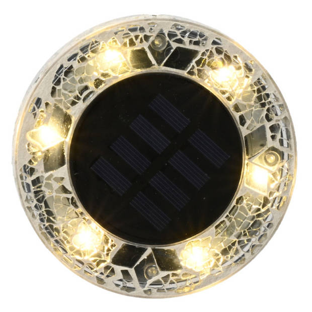 Lumineo Grondspots solar tuinverlichting - 2x - mozaiek - grijs - D12 x H13 cm - prikspot - Grondspotjes