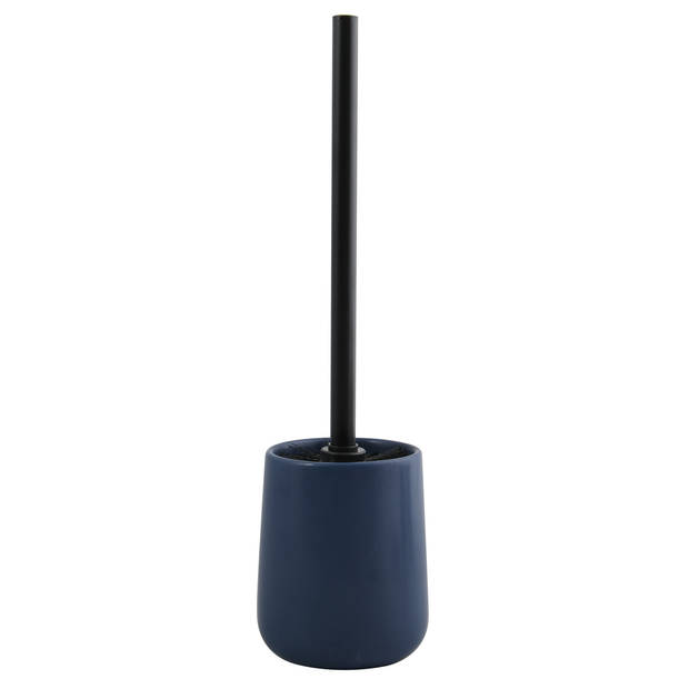 MSV Toiletborstel in houder/wc - 2x - borstel Malmo - keramiek/rvs - donkerblauw/zwart - 39 x 10 cm - Toiletborstels