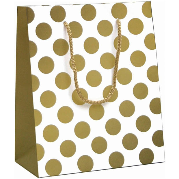 Luxe Cadeautas Met koord - 24 x 10 x 33,5 cm - Big Dots - Gold - 12 Stuks