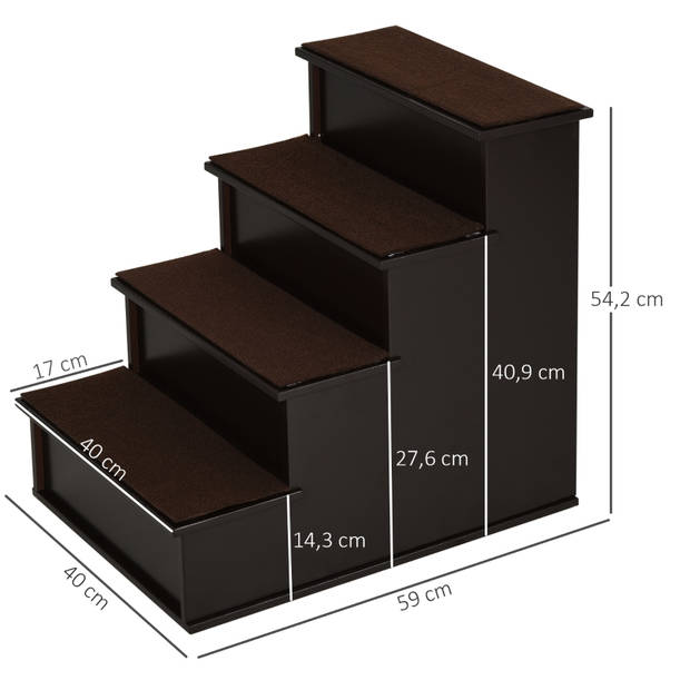 Hondentrap met 3 treden - Kattentrap - Huisdierentrap - Trapje - Opstapje - Donkerbruin - 40 x 59 x 54,2 cm