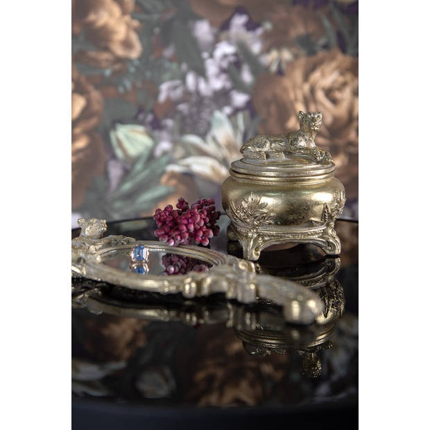 Clayre & Eef Handspiegel 12x23 cm Goudkleurig Kunststof Glas Luipaard Make up Spiegel Cadeau voor haar